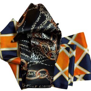 Edgeffect Leopard Chain Scarf + Blue Orange Diamond Scarf Lot of 2 Bundle